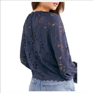 Free People blue Olivia Lace blouse (XS)